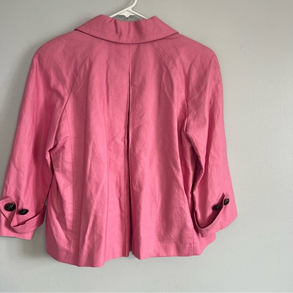 Talbots Linen Blend Blazer Barbie Pink Trapeze Style Women’s Size 14 3/4 Sleeve - Picture 8 of 14